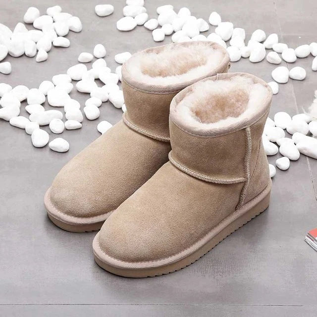 Women's Ankle Snow Boots | Genuine Leather, Warm Lined, Slip-On Winter Style 0