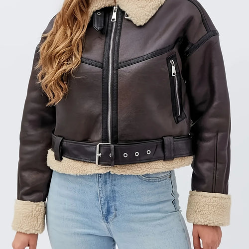 Women's Aviator Jacket | Belted Waist, Statement Collar, Relaxed Fit 1