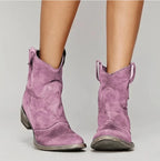Women's Black Ankle Boots | Suede Western Style, Flat Block Heel 4