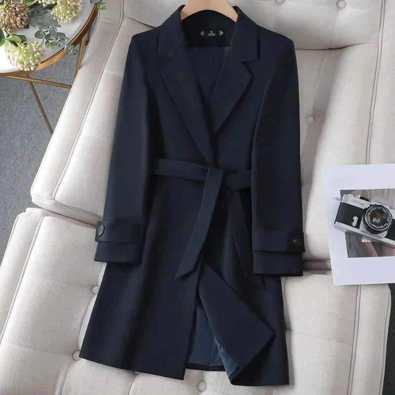 Women's Black Blazer | Tailored Fit, Tie Belt, Stand Collar 7