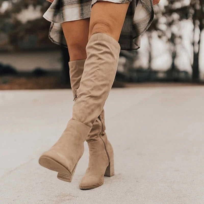 Women's Black Knee High Boots | Block Heel, Slouchy Fit, Side Zip 1