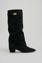 Women's Black Knee High Boots | Block Heel, Smooth Finish 0
