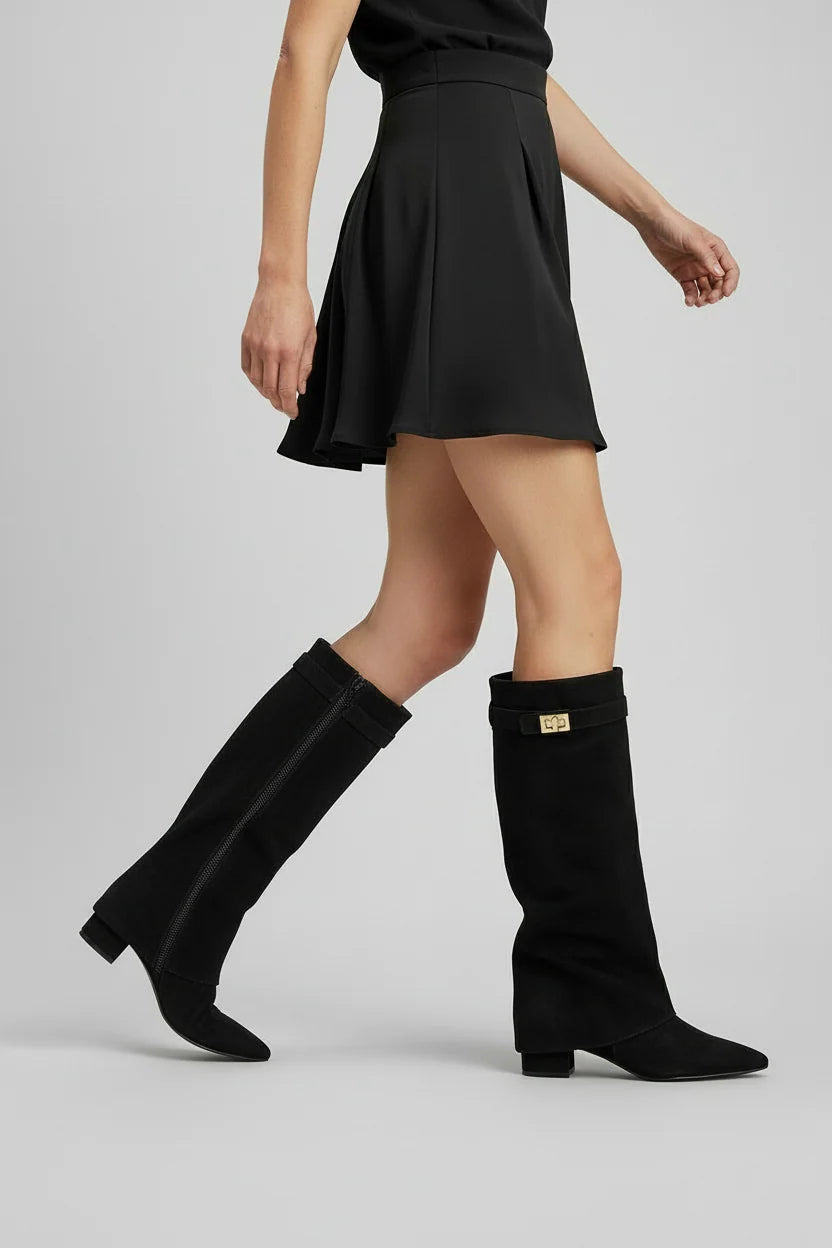 Women's Black Knee High Boots | Block Heel, Smooth Finish 1