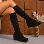 Women's Black Knee High Boots | Suede-Style, Wedge Heel, Casual Comfort 5