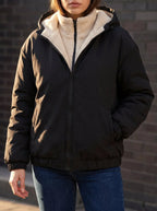 Women's Black Puffer Jacket | Fleece Lined, Boxy Fit, Adjustable Hem 2