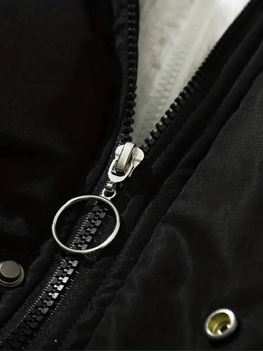 Women's Black Puffer Jacket | Fleece Lined, Boxy Fit, Adjustable Hem 3