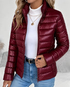 Women's Black Puffer Jacket | Lightweight Quilted, Stand Collar, Cropped Fit 6
