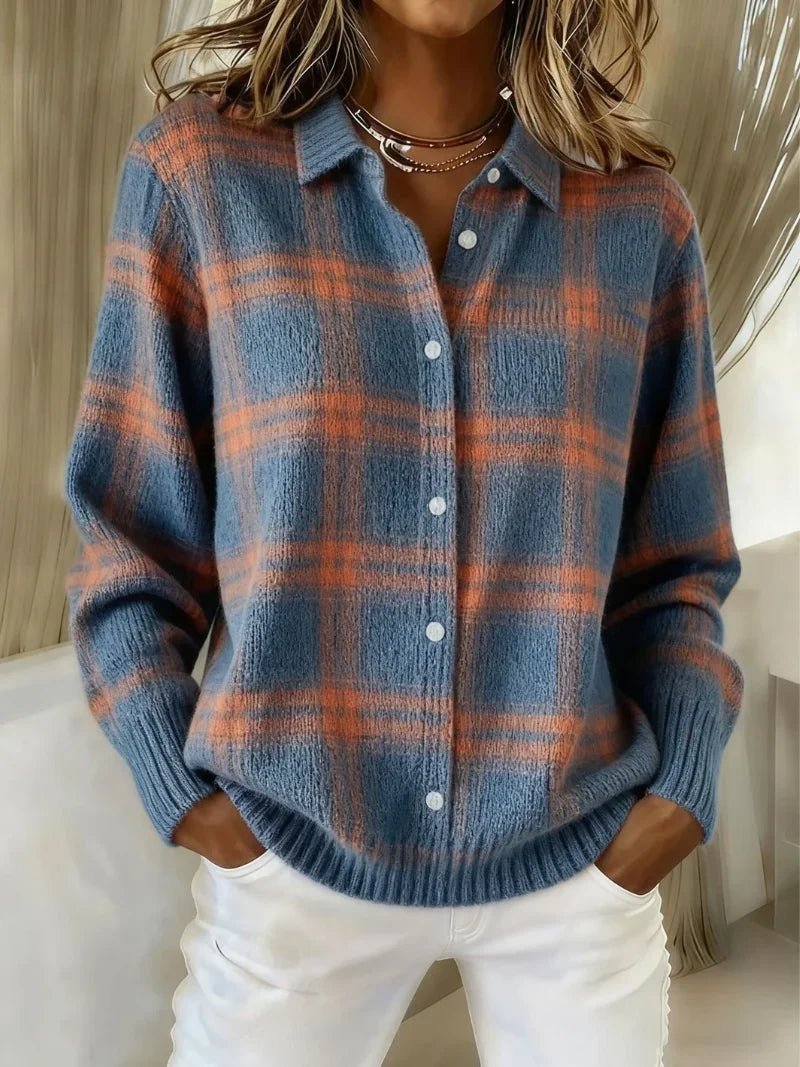 Women's Blouse | Relaxed Fit, Check Pattern, Classic Collar 0