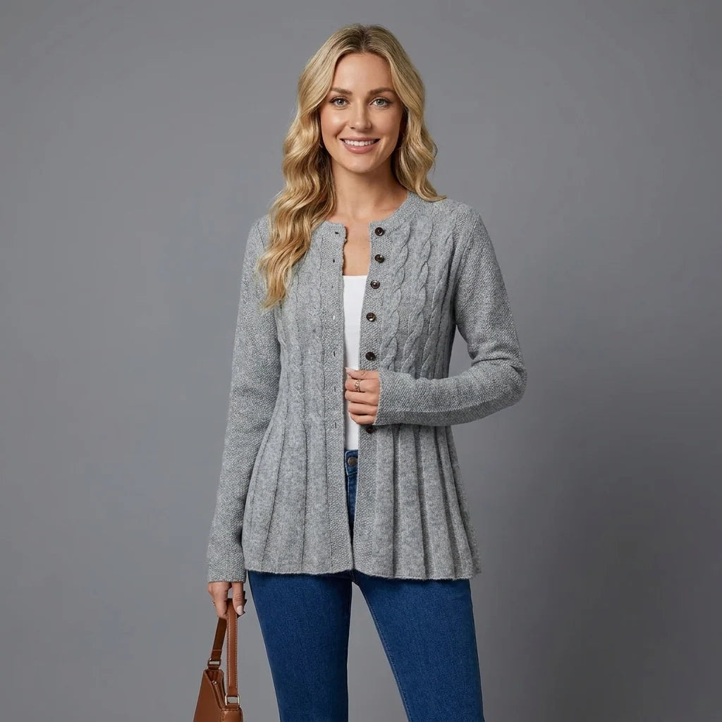 Women's Cable-Knit Cardigan | Fitted Peplum, Round Neckline, Button Front 1