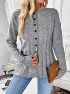 Women's Cable-Knit Cardigan | Fitted Peplum, Round Neckline, Button Front 4