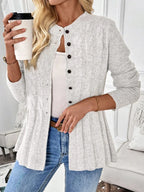 Women's Cable-Knit Cardigan | Fitted Peplum, Round Neckline, Button Front 5