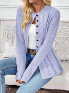 Women's Cable-Knit Cardigan | Fitted Peplum, Round Neckline, Button Front 6