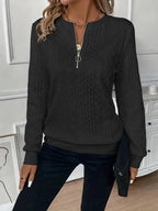 Women's Cable Knit Jumper | Zip Neck, Stand Collar, Straight Fit 7