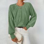 Women's Cable Knit Sweater | Puff Sleeves, Round Neck, Relaxed Fit 4