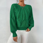 Women's Cable Knit Sweater | Puff Sleeves, Round Neck, Relaxed Fit 5