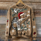 Women's Christmas Jumper | Festive Cat Print, Crew Neck, Ribbed Trim 4