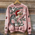 Women's Christmas Jumper | Festive Cat Print, Crew Neck, Ribbed Trim 5