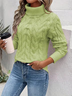 Women's Chunky Cable Knit Sweater | Turtleneck, Relaxed Fit, Side Slits 7