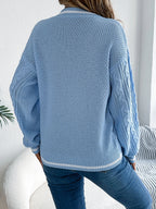 Women's Chunky Knit Cardigan | Relaxed Fit, V-Neck, Contrast Edging 4
