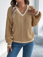 Women's Chunky Knit Cardigan | Relaxed Fit, V-Neck, Contrast Edging 6