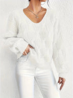 Women's Chunky Knit Jumper | Cable Knit, V-Neck, Puff Sleeves, Relaxed Fit 2