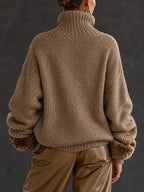 Women's Chunky Knit Jumper | Half-Zip Design, Faux Fur Cuffs, Cozy Warmth 2