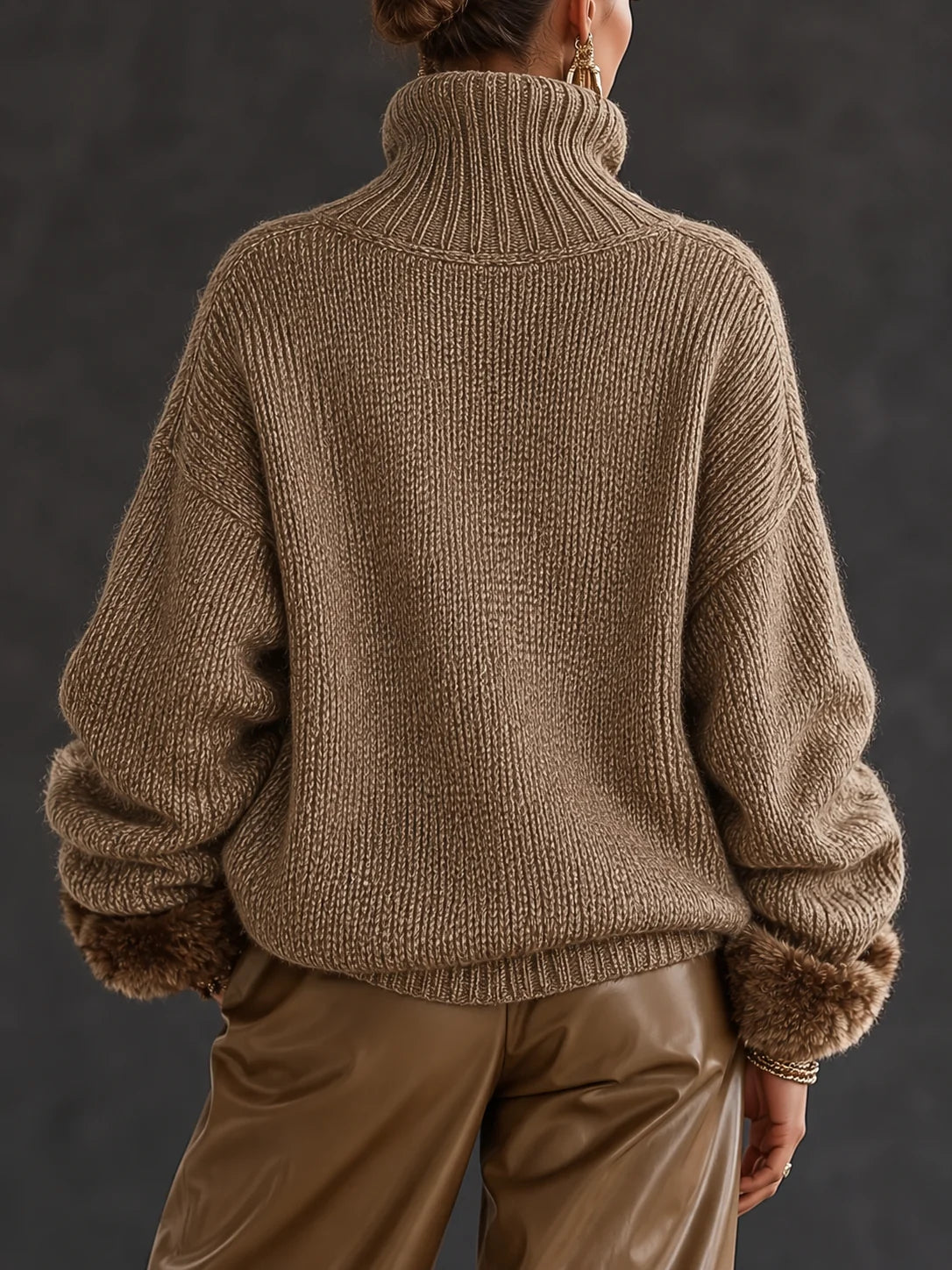 Women's Chunky Knit Jumper | Half-Zip Design, Faux Fur Cuffs, Cozy Warmth 2