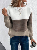 Women's Colour Block Jumper | Relaxed Fit, Boat Neck, Ribbed Cuffs 0