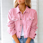 Women's Cropped Denim Jacket | Relaxed Fit, Button-Up Front, Chest Pockets 0