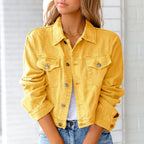 Women's Cropped Denim Jacket | Relaxed Fit, Button-Up Front, Chest Pockets 1