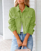 Women's Cropped Denim Jacket | Relaxed Fit, Button-Up Front, Chest Pockets 3