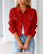 Women's Cropped Denim Jacket | Relaxed Fit, Button-Up Front, Chest Pockets 5