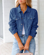 Women's Cropped Denim Jacket | Relaxed Fit, Button-Up Front, Chest Pockets 8