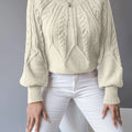 Women's Cropped Jumper | Cable-Knit, Lantern Sleeves, Relaxed Fit 0