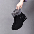 Women's Flat Ankle Boots | Faux Suede with Fur Trim and Drawstring Collar 1