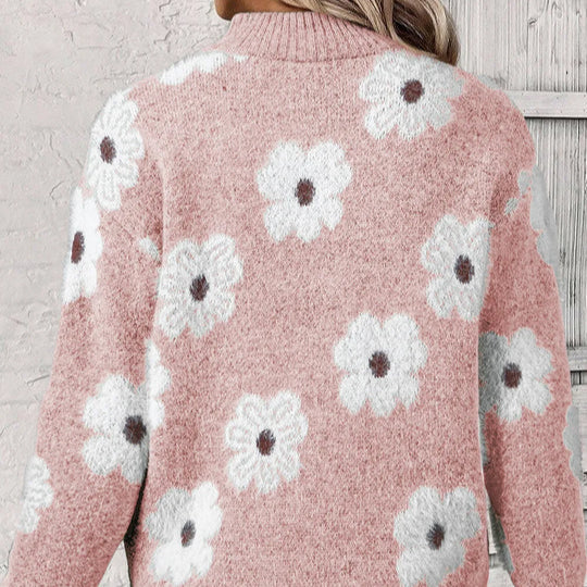 Women's Jumper | Daisy Floral Pattern, Collared Half-Zip, Relaxed Fit 7