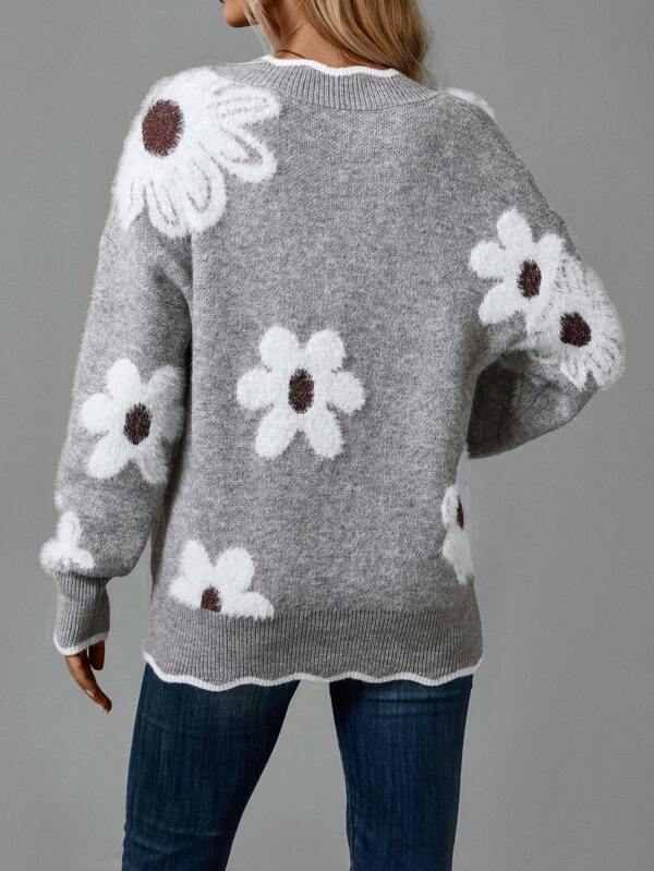 Women's Jumper | Elegant V-Neck, Floral Design, Soft Fabric 2