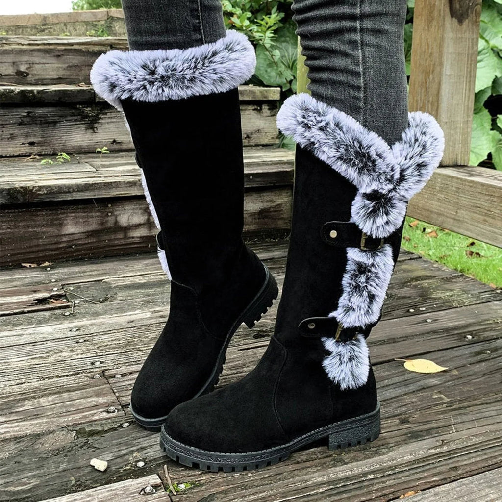 Women's Knee High Boots | Faux Suede, Plush Lining, Buckle Detail 0