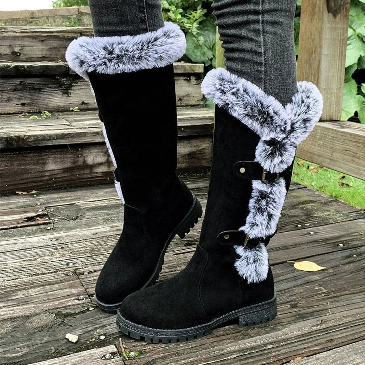 Women's Knee High Boots | Faux Suede, Plush Lining, Buckle Detail 0