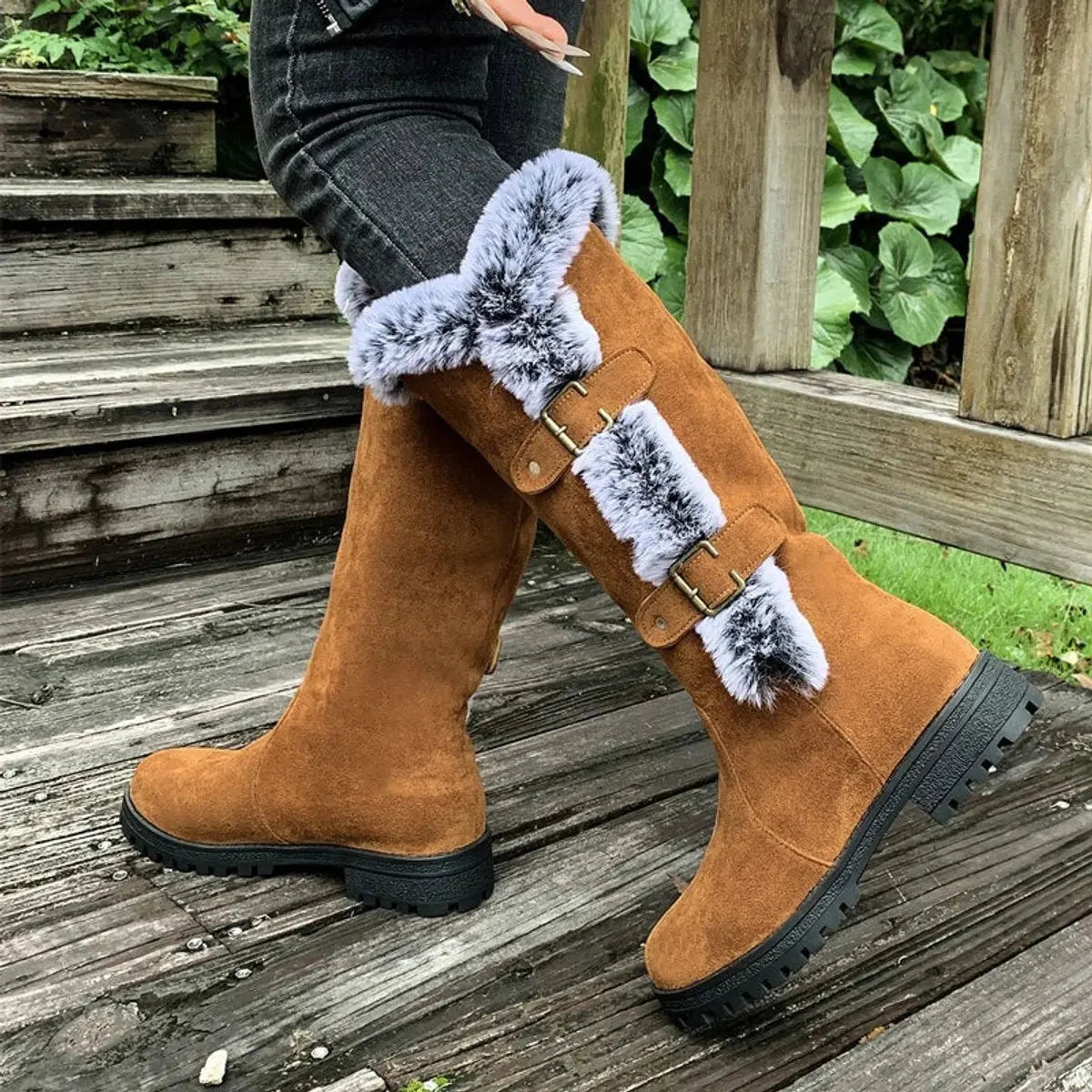 Women's Knee High Boots | Faux Suede, Plush Lining, Buckle Detail 5