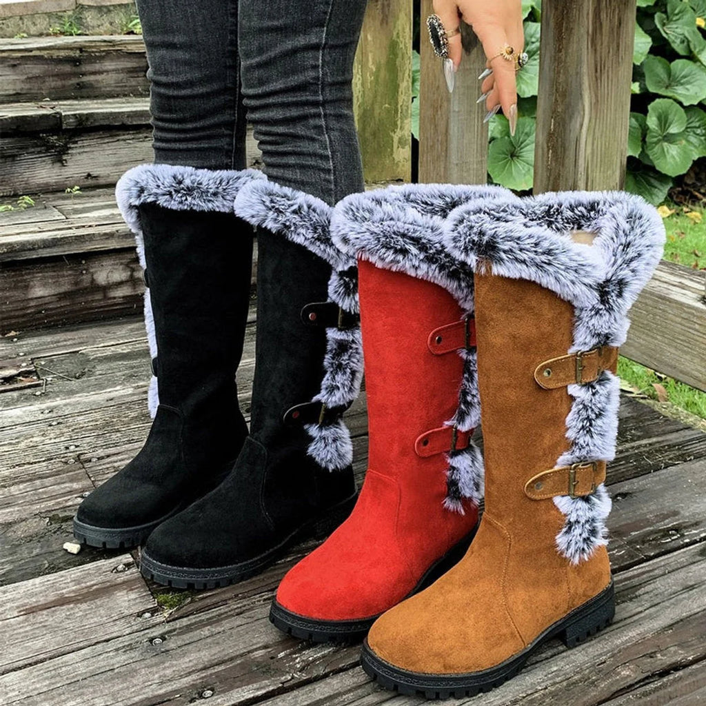 Women's Knee High Boots | Faux Suede, Plush Lining, Buckle Detail 6