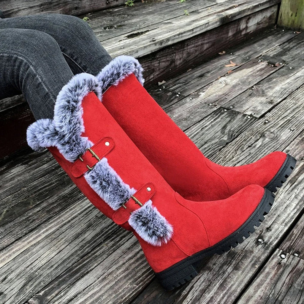 Women's Knee High Boots | Faux Suede, Plush Lining, Buckle Detail 7