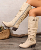 Women's Knee High Boots | Vegan Leather, Double Buckle, Block Heel 8