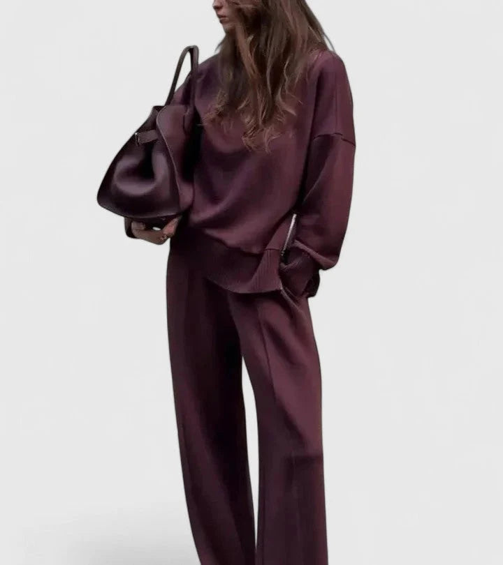 Women’s Knit Co-Ord Set | High-Neck Side Zip Sweater with Elastic Waist Pants 0