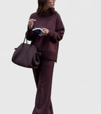 Women’s Knit Co-Ord Set | High-Neck Side Zip Sweater with Elastic Waist Pants 1