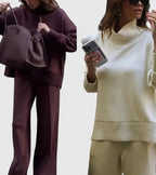 Women’s Knit Co-Ord Set | High-Neck Side Zip Sweater with Elastic Waist Pants 2