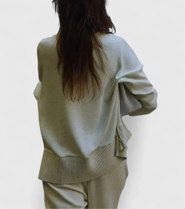 Women’s Knit Co-Ord Set | High-Neck Side Zip Sweater with Elastic Waist Pants 7