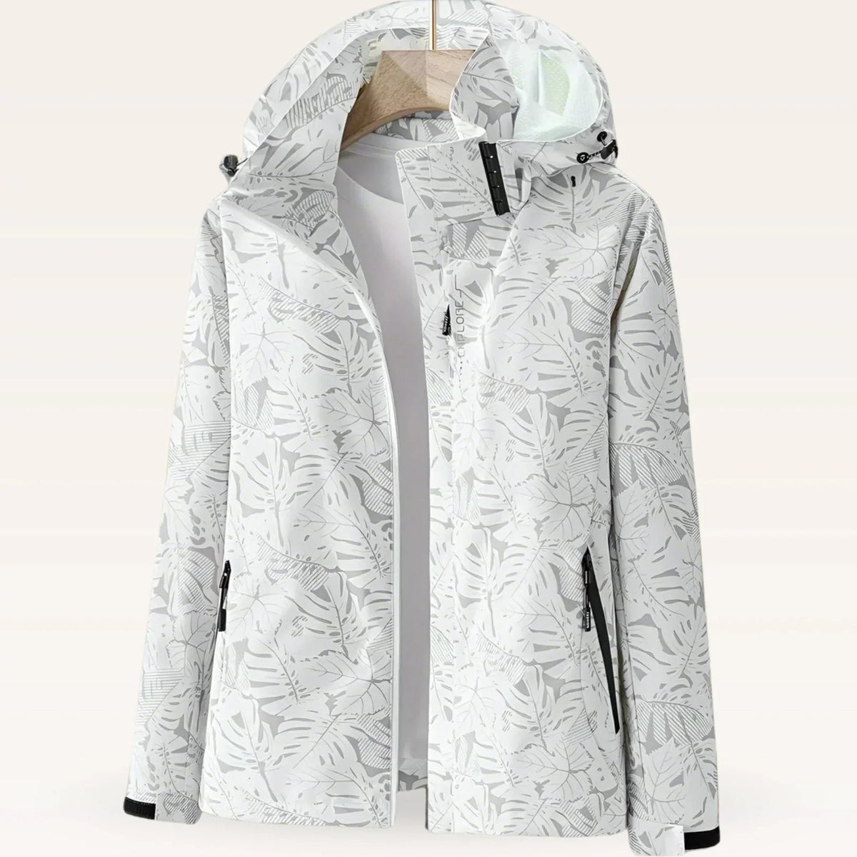 Women's Lightweight Windbreaker Jacket | Hooded, Zip Pockets, Tropical Leaf Print 0