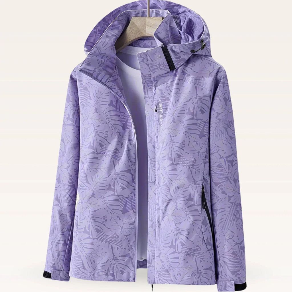 Women's Lightweight Windbreaker Jacket | Hooded, Zip Pockets, Tropical Leaf Print 2