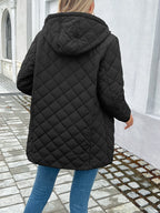 Women's Long Puffer Coat | Diamond Quilted, Fleece-Lined Hood, Mid-Thigh Length 4
